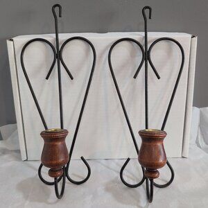 Vintage Metal And Wood Taper Candle Wall Sconces 13.5" Tall